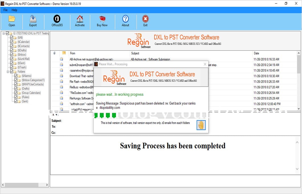 Regain DXL to PST Converter Screenshots